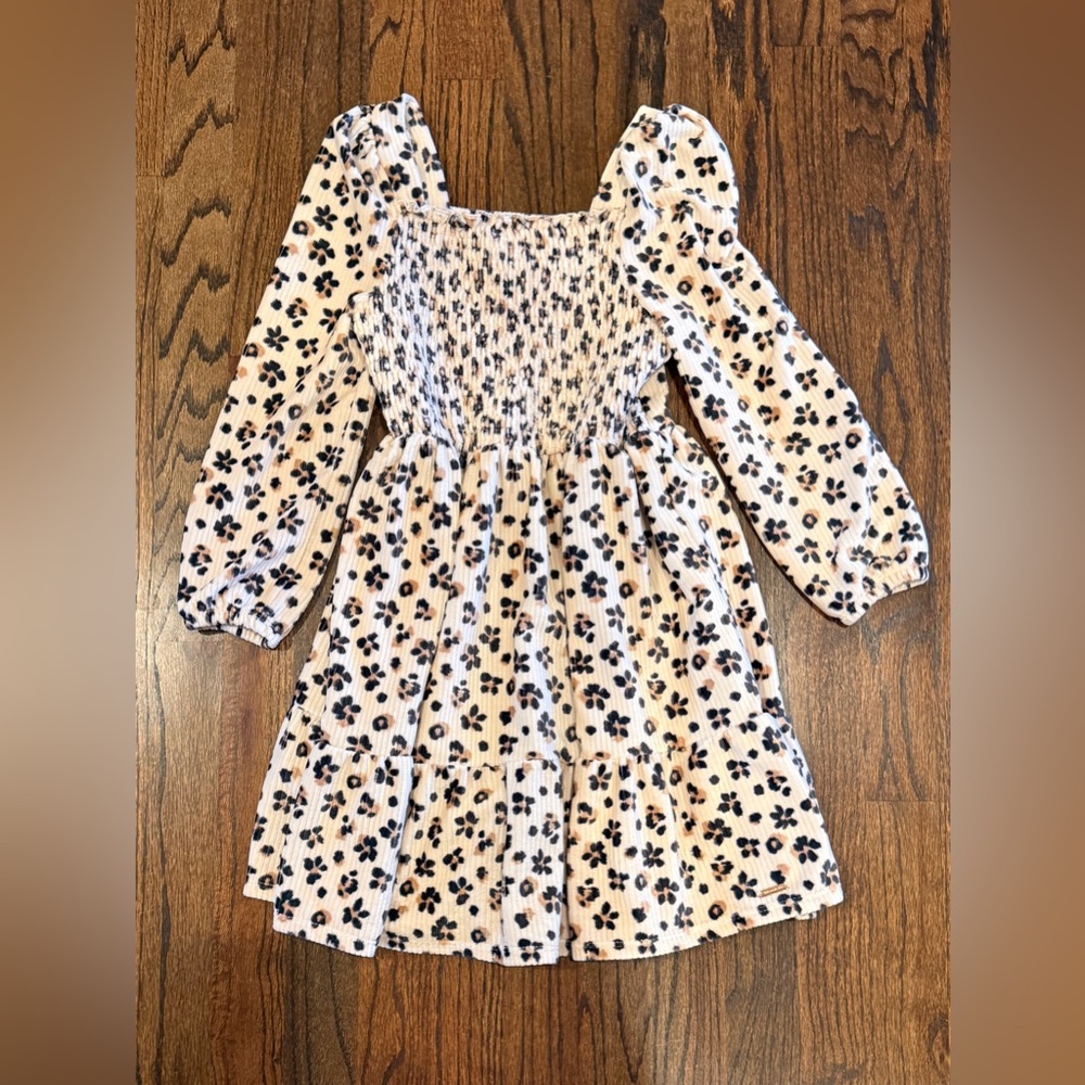 Girls winter dress size 7 soft corduroy cream black brown longsleeve fall